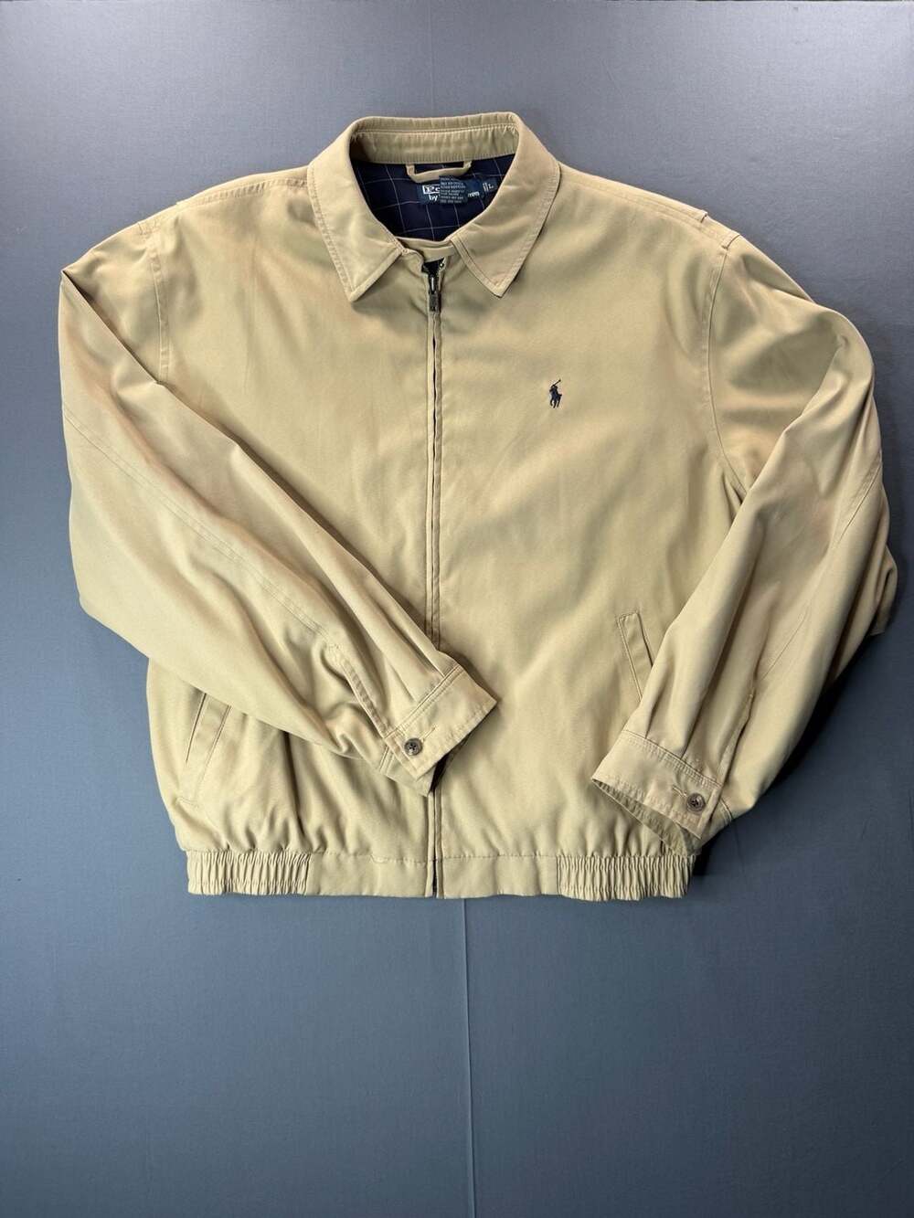 Polo Ralph Lauren Men's Beige Zip Bi-Swing Harrington Jacket Plaid Lining Size L